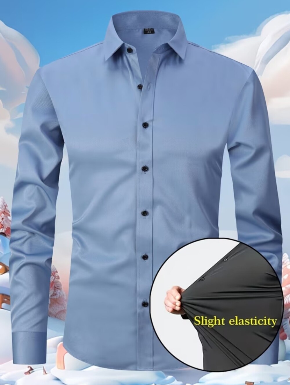 Men's Stretch Dress Shirt Long Sleeve Wrinkle-Free Slim Fit, 95% Polyester